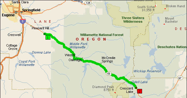 Map of Oregon Highway 58