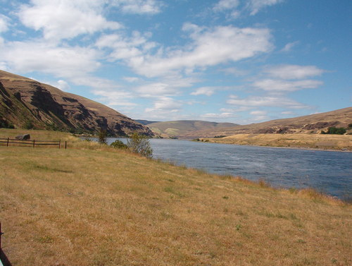 View downriver from the south side of the dam parking lot