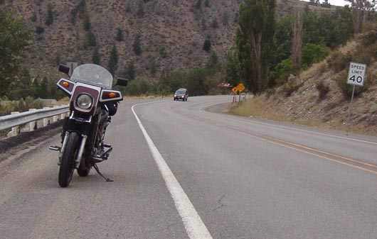 View back along SR153, the Methow Valley Highway. Including my 1984 Honda 1100 Sabre