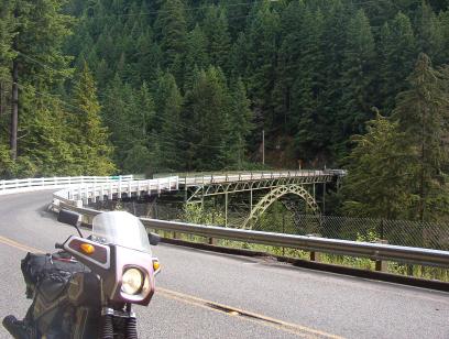 Old steel arch bridge with my old Honda Sabre 1100 in the foreground