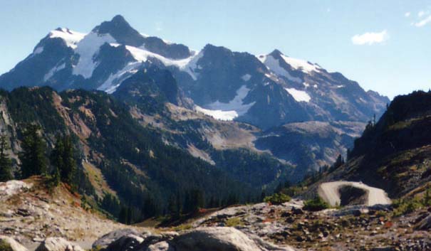 Mount Shuksan and a hairpin turn